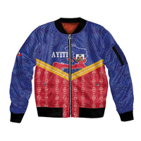 Afro-Haitians Sleeve Zip Bomber Jacket Proud Ayiti Veve Vodou Royal Palm Leaves - Wonder Print Shop