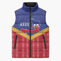 Afro-Haitians Sleeveless Puffer Jacket Proud Ayiti Veve Vodou Royal Palm Leaves - Wonder Print Shop