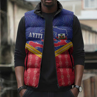 Afro-Haitians Sleeveless Puffer Jacket Proud Ayiti Veve Vodou Royal Palm Leaves - Wonder Print Shop