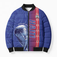Custom Afro-Haiti Football Bomber Puffer Jacket 2026 Grenadye Alaso Blue Version - Wonder Print Shop