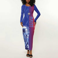 Custom Afro-Haiti Football Long Sleeve Bodycon Dress 2026 Grenadye Alaso Blue Version - Wonder Print Shop