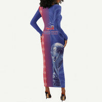 Custom Afro-Haiti Football Long Sleeve Bodycon Dress 2026 Grenadye Alaso Blue Version - Wonder Print Shop
