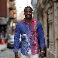 Custom Afro-Haiti Football Long Sleeve Button Shirt 2026 Grenadye Alaso Blue Version - Wonder Print Shop