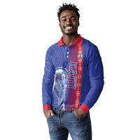 Custom Afro-Haiti Football Long Sleeve Polo Shirt 2026 Grenadye Alaso Blue Version - Wonder Print Shop