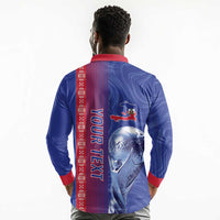 Custom Afro-Haiti Football Long Sleeve Polo Shirt 2026 Grenadye Alaso Blue Version - Wonder Print Shop