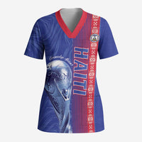 Custom Afro-Haiti Football Scrub Top 2026 Grenadye Alaso Blue Version - Wonder Print Shop