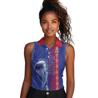 Custom Afro-Haiti Football Women Sleeveless Polo Shirt 2026 Grenadye Alaso Blue Version - Wonder Print Shop