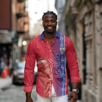 Custom Afro-Haiti Football Long Sleeve Button Shirt 2026 Grenadye Alaso Red Version - Wonder Print Shop