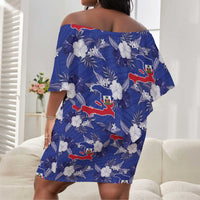 Afro-Haitians Off Shoulder Short Dress Ayiti Map and Rose Kayenn Tropical Style - Wonder Print Shop