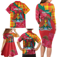 Grenada Independence Day Personalized Family Matching Long Sleeve Bodycon Dress and Hawaiian Shirt Tropical Dove Bougainvillea Madras Pattern