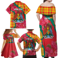 Grenada Independence Day Personalized Family Matching Off Shoulder Maxi Dress and Hawaiian Shirt Tropical Dove Bougainvillea Madras Pattern