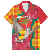 Grenada Independence Day Personalized Family Matching Off Shoulder Maxi Dress and Hawaiian Shirt Tropical Dove Bougainvillea Madras Pattern