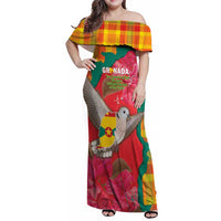 Grenada Independence Day Personalized Family Matching Off Shoulder Maxi Dress and Hawaiian Shirt Tropical Dove Bougainvillea Madras Pattern