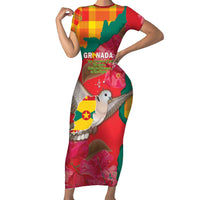Grenada Independence Day Personalized Family Matching Short Sleeve Bodycon Dress and Hawaiian Shirt Tropical Dove Bougainvillea Madras Pattern
