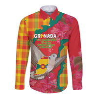 Grenada Independence Day Personalized Long Sleeve Button Shirt Tropical Dove Bougainvillea Madras Pattern