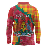 Grenada Independence Day Personalized Long Sleeve Polo Shirt Tropical Dove Bougainvillea Madras Pattern