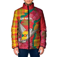 Grenada Independence Day Personalized Padded Jacket Tropical Dove Bougainvillea Madras Pattern