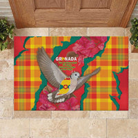 Grenada Independence Day Rubber Doormat Tropical Dove Bougainvillea Madras Pattern