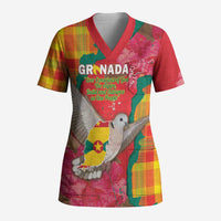 Grenada Independence Day Personalized Scrub Top Tropical Dove Bougainvillea Madras Pattern