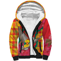 Grenada Independence Day Personalized Sherpa Hoodie Tropical Dove Bougainvillea Madras Pattern