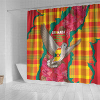 Grenada Independence Day Shower Curtain Tropical Dove Bougainvillea Madras Pattern