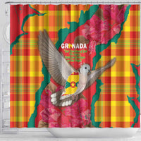 Grenada Independence Day Shower Curtain Tropical Dove Bougainvillea Madras Pattern
