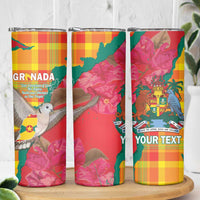 Grenada Independence Day Personalized Skinny Tumbler Tropical Dove Bougainvillea Madras Pattern