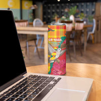 Grenada Independence Day Personalized Skinny Tumbler Tropical Dove Bougainvillea Madras Pattern