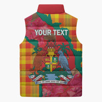 Grenada Independence Day Personalized Sleeveless Puffer Jacket Tropical Dove Bougainvillea Madras Pattern