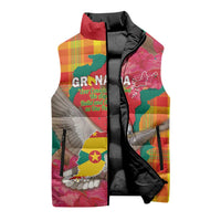 Grenada Independence Day Personalized Sleeveless Puffer Jacket Tropical Dove Bougainvillea Madras Pattern
