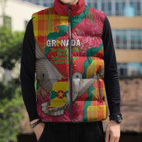 Grenada Independence Day Personalized Sleeveless Puffer Jacket Tropical Dove Bougainvillea Madras Pattern
