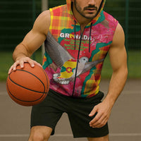 Grenada Independence Day Personalized Sleeveless Zip Hoodie Tropical Dove Bougainvillea Madras Pattern