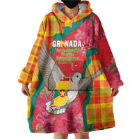 Grenada Independence Day Personalized Wearable Blanket Hoodie Tropical Dove Bougainvillea Madras Pattern