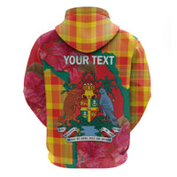 Grenada Independence Day Personalized Zip Hoodie Tropical Dove Bougainvillea Madras Pattern