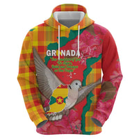 Grenada Independence Day Personalized Zip Hoodie Tropical Dove Bougainvillea Madras Pattern