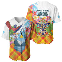Saint Lucia Independence Day Baseball Jersey Saint Lucian Map Pitons Madras Pattern