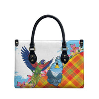 Saint Lucia Independence Day Leather Bag Saint Lucian Map Pitons Madras Pattern