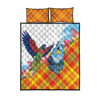 Saint Lucia Independence Day Quilt Bed Set Saint Lucian Map Pitons Madras Pattern