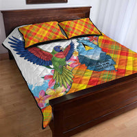 Saint Lucia Independence Day Quilt Bed Set Saint Lucian Map Pitons Madras Pattern
