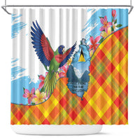 Saint Lucia Independence Day Shower Curtain Saint Lucian Map Pitons Madras Pattern