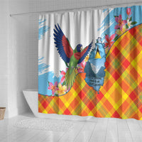 Saint Lucia Independence Day Shower Curtain Saint Lucian Map Pitons Madras Pattern