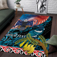 Personalised United States And New Zealand Area Rug USA Eagle With Kowhai Aotearoa Tui Bird - Wonder Print Shop