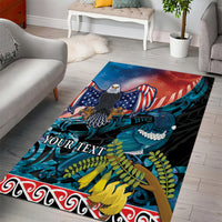 Personalised United States And New Zealand Area Rug USA Eagle With Kowhai Aotearoa Tui Bird - Wonder Print Shop