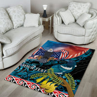 Personalised United States And New Zealand Area Rug USA Eagle With Kowhai Aotearoa Tui Bird - Wonder Print Shop