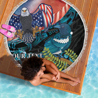 Personalised United States And New Zealand Beach Blanket USA Eagle With Kowhai Aotearoa Tui Bird - Wonder Print Shop