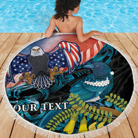 Personalised United States And New Zealand Beach Blanket USA Eagle With Kowhai Aotearoa Tui Bird - Wonder Print Shop
