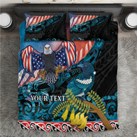 Personalised United States And New Zealand Bedding Set USA Eagle With Kowhai Aotearoa Tui Bird - Wonder Print Shop