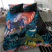 Personalised United States And New Zealand Bedding Set USA Eagle With Kowhai Aotearoa Tui Bird - Wonder Print Shop