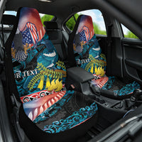 Personalised United States And New Zealand Car Seat Cover USA Eagle With Kowhai Aotearoa Tui Bird - Wonder Print Shop