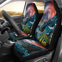 Personalised United States And New Zealand Car Seat Cover USA Eagle With Kowhai Aotearoa Tui Bird - Wonder Print Shop
